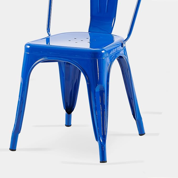 AC Pacific 18 Inch Seat Height Industrial Metal Dining Chairs, Stackable Kitchen or Bar Seat, Durable Modern Design, Versatile Accent Furniture, Set of 2, Blue