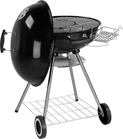 28" Charcoal Barbecue Grill with Adjustable Air Vent, Storage Rack, 2 Wheeled Portable Grill for Camping, Outdoor Cooking, and More