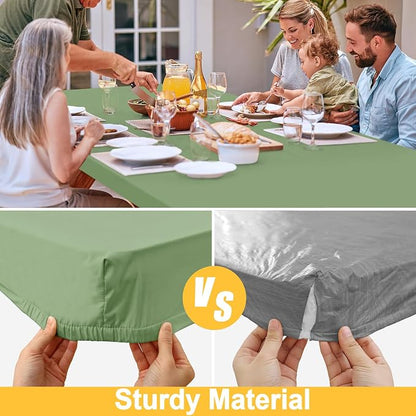 Rectangle Table Cloth, Waterproof Elastic Fitted Tablecloth for 6 Foot Folding Tables, Washable Polyester Tablecloths for Picnic, Camping, Outdoor (Green, 30"x72")
