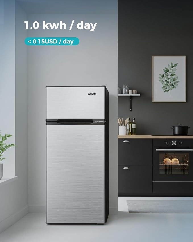 EUHOMY Mini Fridge with Freezer, 4.5 Cu.Ft Mini Refrigerator fridge, 2 door For Bedroom/Dorm/Office/Apartment - Food Storage or Cooling drinks, Silver
