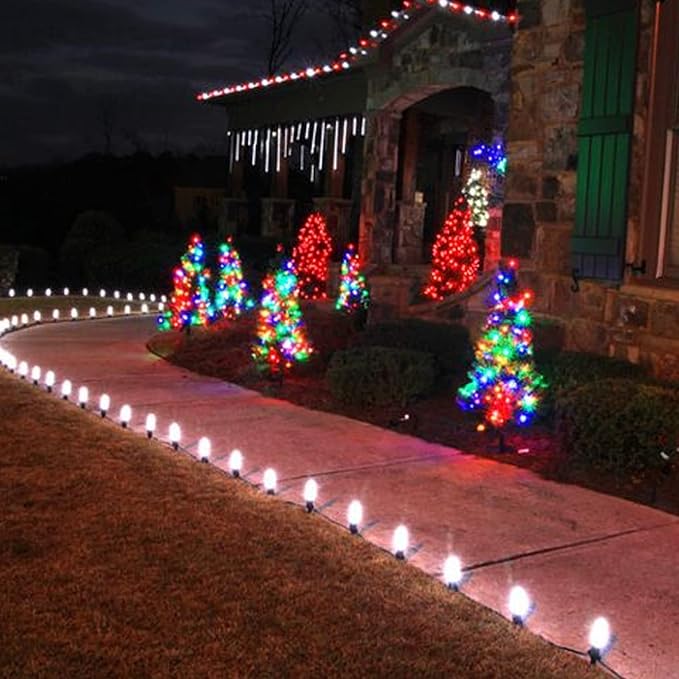 Dazzle Bright C9 Christmas String Lights, 100 LED 66 FT Waterproof Connectable Green Wire Fairy Lights, Christmas Lights for Indoor Outdoor Home Garden Yard Xmas Tree House Decorations (White)