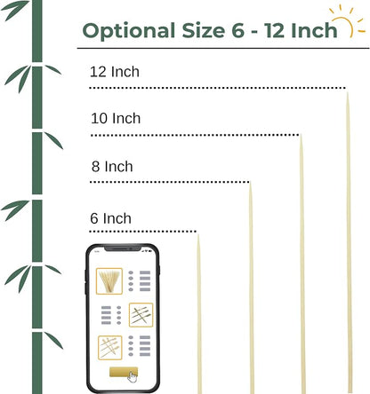 12" Bamboo Skewers (200PCS) for Grilling, Shish Kabobs, Wooden Sticks Φ=3mm | Perfect for BBQ, Appetizers, Fruits, Cocktail Picks, Chocolate Fountains, Food Skewers & Crafting. More Sizes 6"/8"/10"/12"