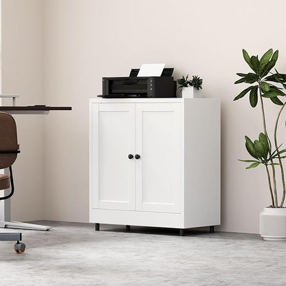 Metal Storage Cabinet with 2 Doors and Adjustable Shelf, Steel Sideboard Buffet Cabinet for Home Office Hallway Entryway Kitchen Living Dining Room (White)