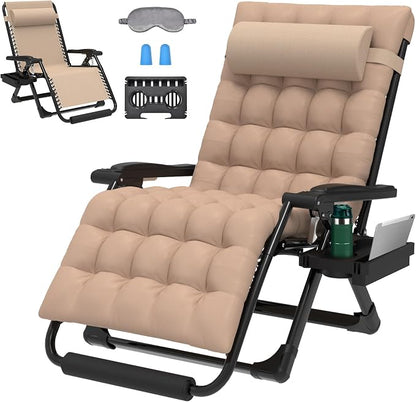 ZENPETIO Oversized Zero Gravity Chair, 33In XXL 500LBS with Cushion | Anti Gravity Recliner Lounge Chair with Aluminum Alloy Lock & Footrest, 90-170° Adjustable, for Lawn Patio Indoor Outdoor