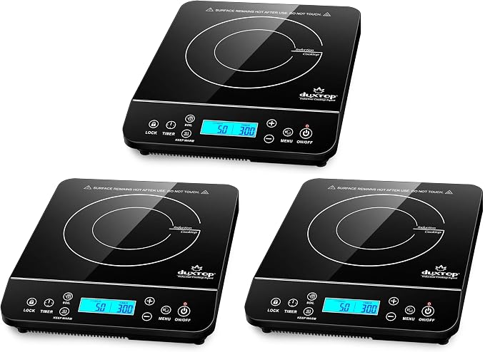 Duxtop Portable Induction Cooktop, Countertop Burner Induction Hot Plate with LCD Sensor Touch 1800 Watts, Black 9610LS BT-200DZ (Pack of 3)