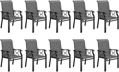 DWVO Patio Dining Chairs Set of 10, Outdoor Dining Chairs with High Back, Quick Dry Textilene Fabric, E-Coated Metal Frame, All Weather Patio Chairs for Backyard, Deck, Lawn, Garden, Grey