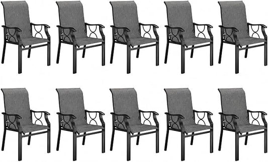 DWVO Patio Dining Chairs Set of 10, Outdoor Dining Chairs with High Back, Quick Dry Textilene Fabric, E-Coated Metal Frame, All Weather Patio Chairs for Backyard, Deck, Lawn, Garden, Grey