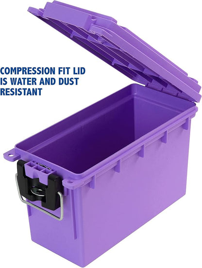 Sheffield 12632 Ammo Storage Box, Stackable .30 Cal Field Boxes, Water and Dust Resistant, Lockable Storage Box with Handle, Secures Hunting Gear, Supplies, & Bullets, Made in USA, Purple(Pack of 6)