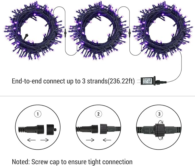 Brizled LED Halloween Lights Indoor Outdoor Twinkle Purple Light String | 240 LED 95.14ft; 8 Mode; Connectable; Timer; Waterproof; Plugin Mini Halloween Light for Outside Spooky Porch Yard Tree Party