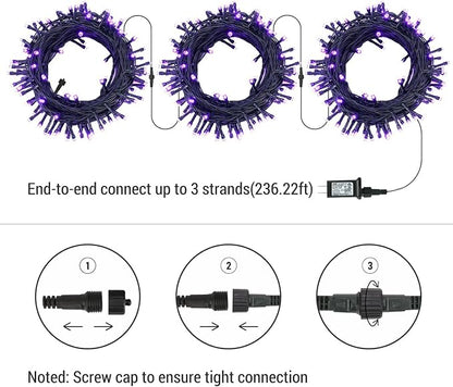 Brizled LED Halloween Lights Indoor Outdoor Twinkle Purple Light String | 240 LED 95.14ft; 8 Mode; Connectable; Timer; Waterproof; Plugin Mini Halloween Light for Outside Spooky Porch Yard Tree Party