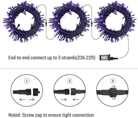 Brizled LED Halloween Lights Indoor Outdoor Twinkle Purple Light String | 240 LED 95.14ft; 8 Mode; Connectable; Timer; Waterproof; Plugin Mini Halloween Light for Outside Spooky Porch Yard Tree Party