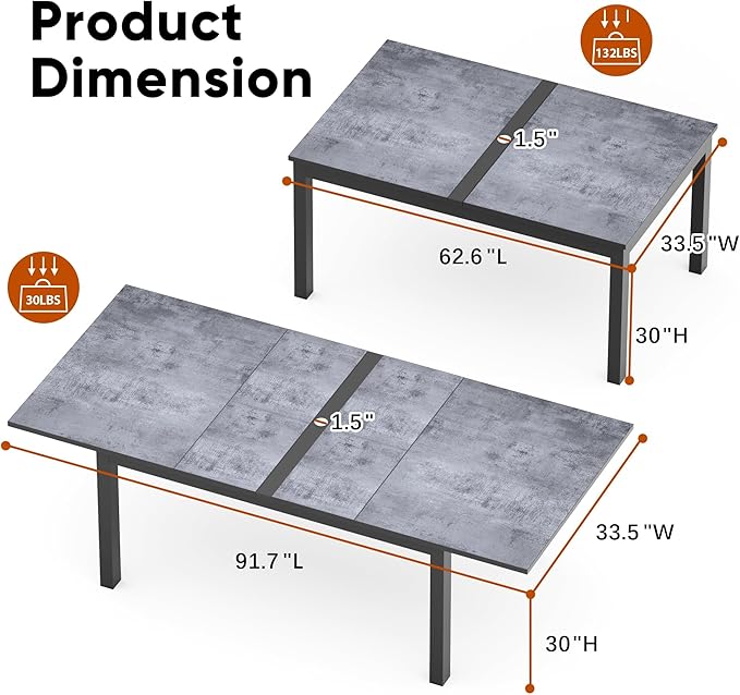 RoyalCraft 9-Piece Outdoor Dining Set with Adjustable Length Dining Table, 92" L×33.5" W Expandable Patio Table and Chairs Set for 8, Aluminum Stackable Chairs with Quick Drying Fabric for Porch, Grey