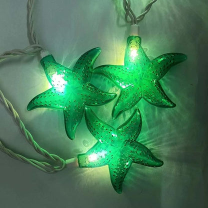 Ocean Themed Starfish String Lights 8.3Ft Marine Fairy String Lights 10 LED Green Starfish Lights, Waterproof Connectable Hanging Tropical Lights for Ocean Room Patio Garden Decor, Warm White