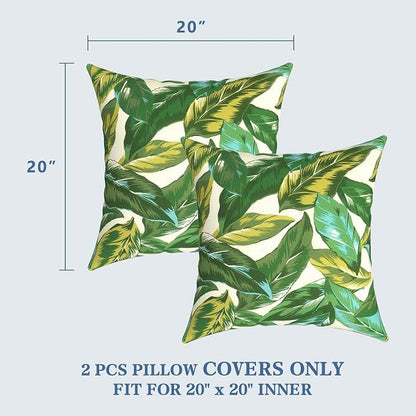 LVTXIII Outdoor Pillow Covers 20x20 Inch, 2 Pack Large Square Throw Pillow Cases, Fade-Resistant Cushion Covers for Patio Furniture Sofa, Garden Porch, Lush Leaf Jungle