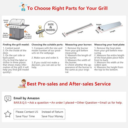 Hisencn Grill Repair Kit Replacement for Members Mark BQ05046-6, BBQ Pro BQ05041-28, BQ51009, Sam's Club, Outdoor Gourmet Gas Grill Models, Stainless Steel Pipe Burner Tube, Heat Plate Tent Shield