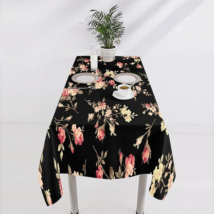 Vintage Flower Tablecloth, Black Pink Garden Florals Rustic Roses Boho Botanical Plant Water Resistant Wipeable Table Cover for Picnic Party Holiday Kitchen Dinner Table 60"x120"
