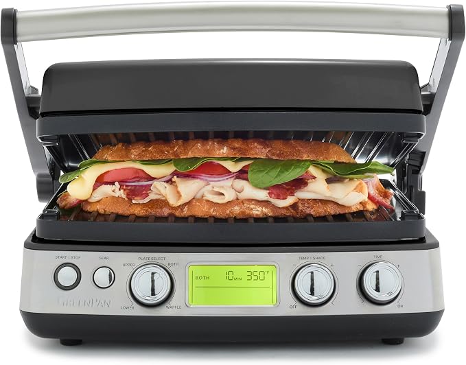 GreenPan Elite 6-in-1 Multi-Function Contact Grill & Griddle, Healthy Ceramic Nonstick Reversible Plates, Adjustable Shade & Shear, Closed Press/Open Flat Surface, PFAS-Free, Graphite