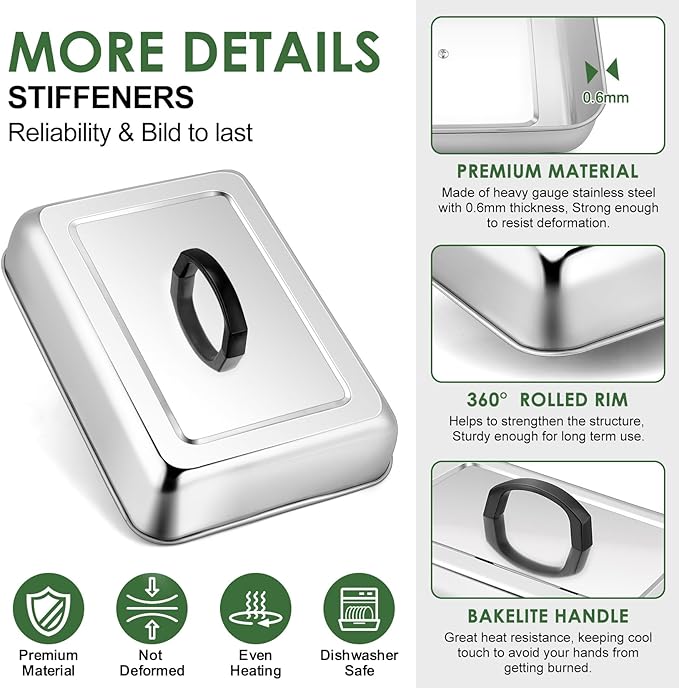 1Piece Basting Cover Melting Dome for Griddle (13 x 9.8"), Joyfair Rectangular Stainless Steel Cheese Melt Lid for Outdoor Flat Top Grill, Heat-Resistant Handle & Dishwasher Safe (No Vent)