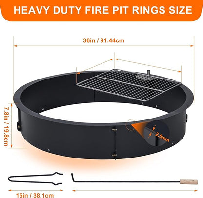 4 Piece Assembled Around Fire Pit, 36-40 Inch Diameter Firepits, Heavy Steel Firepit for Outdoor Park, Backyard
