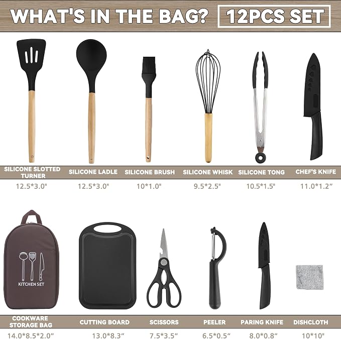 Camping Cooking Utensils Set, Silicone Cookware for Travel BBQ
