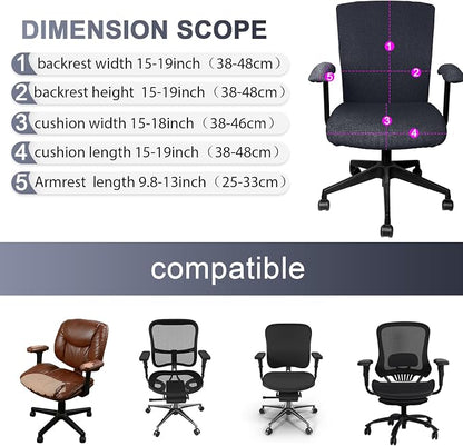 Tallew 4 Pcs Office Chair Covers Stretchable Armrest Seat,XL,Dark Gray | Universal Fit Office Desk Chairs, Protective Seat Backrest Slipcovers, Stretchable Prevent Wear, Easy Install for Rotating