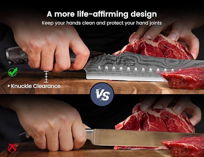 SYOKAMI Brisket Slicing Knife, 12 Inch Multifunction Carving Knife for Meat Cutting, Japanese Style Meat Slicer with Wood Full Tang Handle, Damascus Pattern Long Slicing for Roast Beef, Ideal for Gift