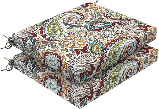 DYTXIII Set of 2 Outdoor Chair Cushions, Water Resistant 18.5"x16"x2" Square Seat Cushion for Patio Dining Chairs, High-Density Replacement Pads for Indoor Outdoor Furniture - Paisley Chilli