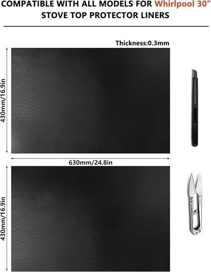 2 Pcs Stove Top Protector for Whirlpool 30" Gas Range | DIY Cut Fits Stove Guard Liner Protector 5-burner Layout, Non-Stick, Reusable, Dishwasher Safe, Splatter Cover