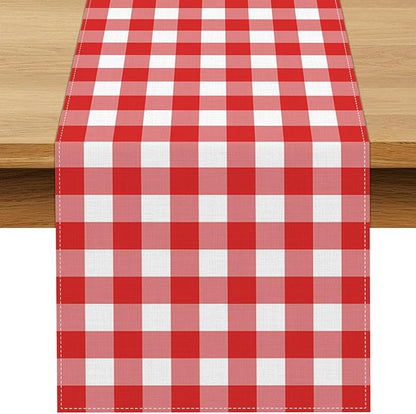 Italian Red and White Gingham Table Runner Checkered Baby Shower Party Decoration Christmas BBQ Picnic Home Kitchen Island Decor (Red, 13" x 108")