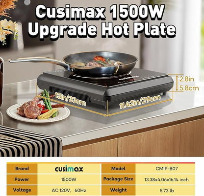 CUSIMAX 1500W Hot Plate, Portable Infrared Electric Stove for Home with 7 Speed,Ceramic Countertop Stove Sensor Touch,Kids Safety Lock and Timer,Compatible for All Cookwares