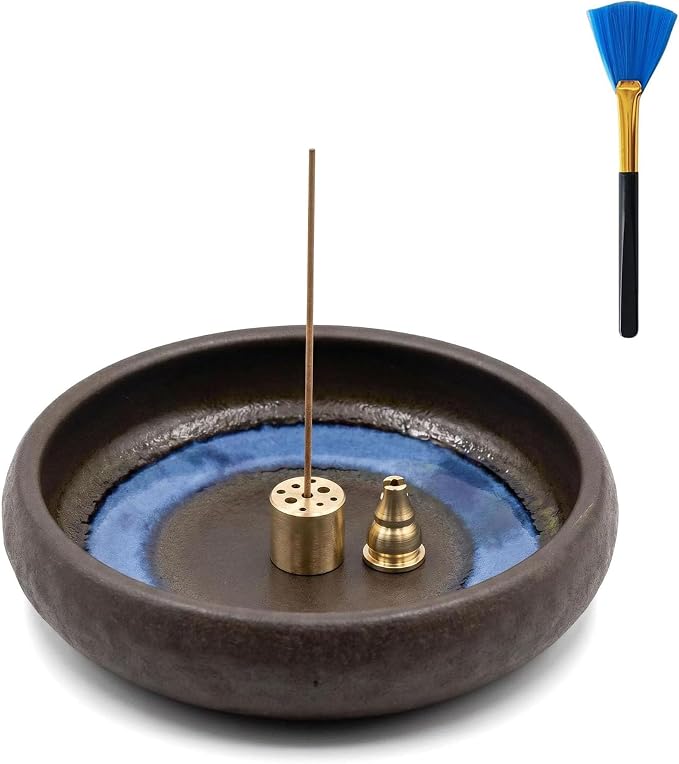6 Inch Japanese Incense Holder for Stick,Ceramic Handmade Brown | Incense Burner Bowl,9-Hole Design for Sticks,Cones,Coils Sage,Palo Santo - Perfect for Meditation,Yoga & Zen Home Décor