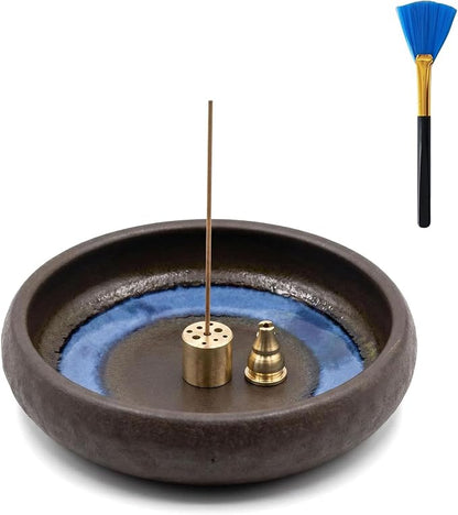 6 Inch Japanese Incense Holder for Stick,Ceramic Handmade Brown | Incense Burner Bowl,9-Hole Design for Sticks,Cones,Coils Sage,Palo Santo - Perfect for Meditation,Yoga & Zen Home Décor