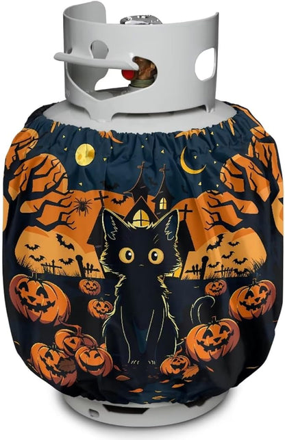 Black Cat Propane Tank Cover 20lb Waterproof Gas Tank Cylinder Cover for Outdoor Easy to Install RV Gas Cylinder Protector for All Season Gift for Halloween