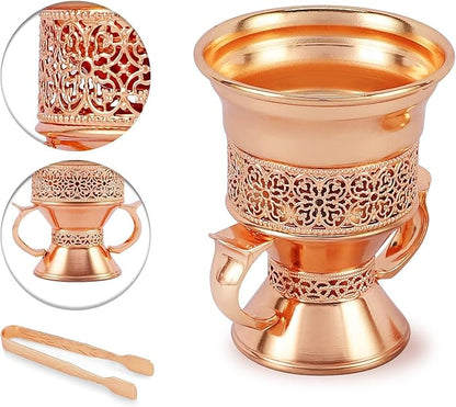 Metal Frankincense Resin Incense Burner, Incense Censer, Portable Bakhoor Burner, Charcoal Bakhoor Burner, Myrrh Burner with Tongs for Yoga, Spa Aromatherapy (Rose Gold)