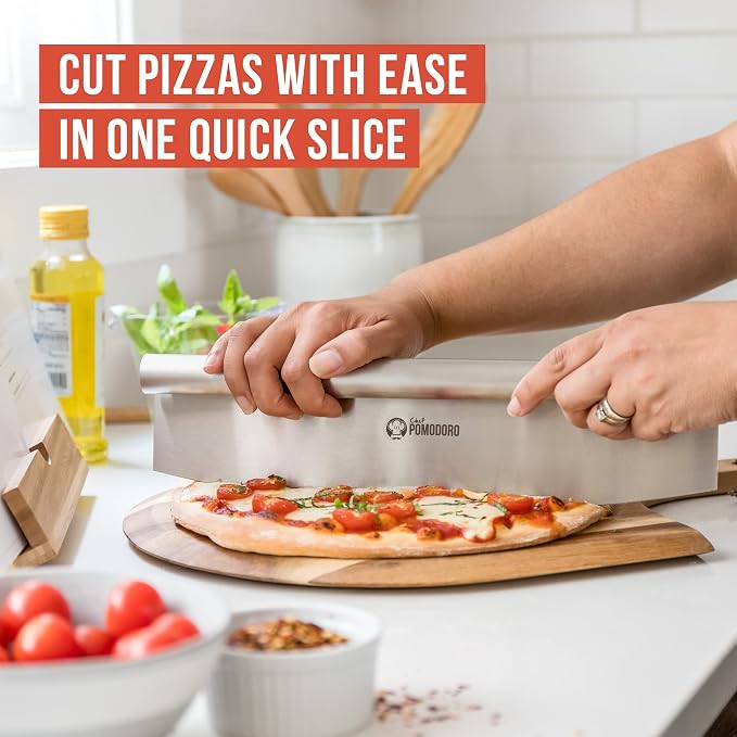 Chef Pomodoro Pizza Peel and Cutter Set, Foldable Handle, 12x14 in | Commercial-grade Aluminum, Foldable Wood Handle; Pizza Spatula/Paddle for Bread & Pastries; Compact for Storage