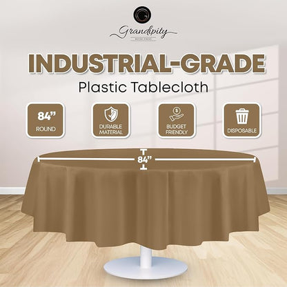 Grandipity 12 Pack Premium Disposable Plastic Tablecloth 84" Inch Decorative Round Table Cover - Gold