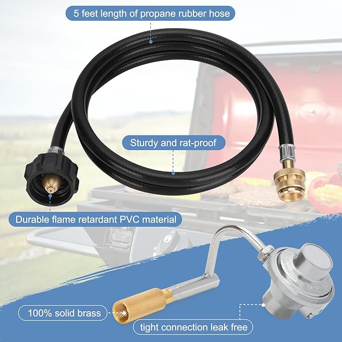 Grill Regulator for Coleman Roadtrip Grill with 5 Feet Propane Adapter Hose, Perfectly Replacement C001, 5010000743, for Roadtrip LXE, Le, Lx, LXX Grills,Coleman Grill 9949 Series,9942A5251,Etc