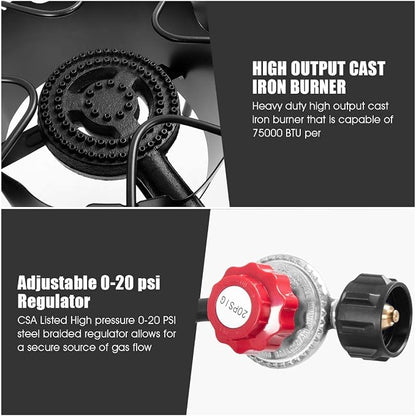 FANTASK 3-Burner Outdoor Camping Stove, Portable High Pressure Propane Gas Cooker Burner w/Detachable Legs for Patio Camp Cooking