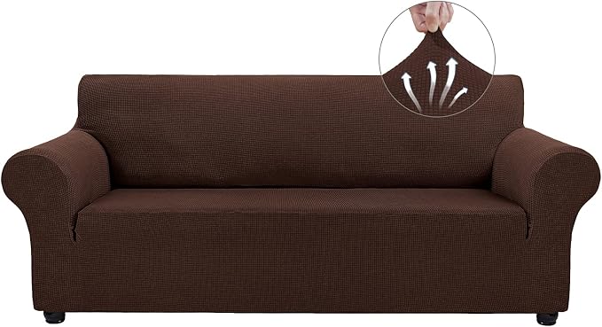 Asnomy Stretch Oversized Couch Covers for Sofa Slipcover,Chocolate | 1-Piece Sofa Covers Washable(94"-110") 4-Seater Furniture Protector with Non Skid Foam and Elastic Bottom for Kids, Pets
