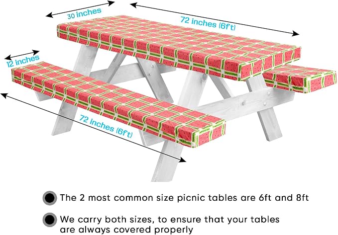 LINPRO 6ft Picnic Table Cover with Bench Covers Vinyl Fitted Picnic Table Covers with Elastic Camping Essentials and Picnic Tablecloth and RV Accessories