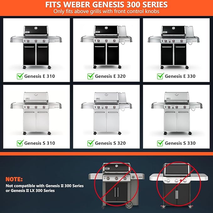 Grill Parts for Weber Genesis 300 (2011-2016 Front Control) – Cast Iron Genesis Grill Grates, 304 Stainless Burner Tubes, 17.5" Flavorizer Bars + Igniter Kit, Fits Genesis E310 E320 E330 S310 S330