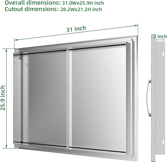 Outdoor Kitchen Doors 31W x 24H Inch, Double BBQ Access Doors 304 Stainless Steel for Outdoor Kitchen Cabinet Grill Station or BBQ Island