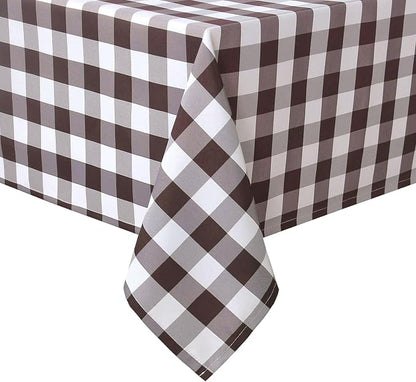 Hiasan Checkered Tablecloth Square - Stain Resistant, Waterproof and Washable Table Cloth Gingham for Outdoor Picnic, Holiday Dinner, 70 x 70 Inch, Coffee and White