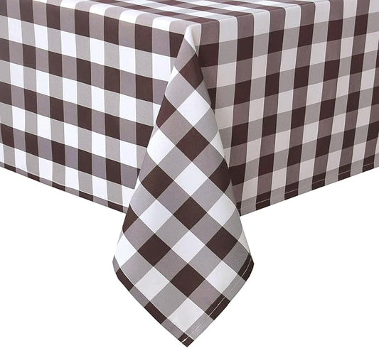 Hiasan Checkered Tablecloth Rectangle - Stain Resistant, Waterproof and Washable Table Cloth Gingham for Outdoor Picnic, Holiday Dinner, 30 x 60 Inch, Coffee and White