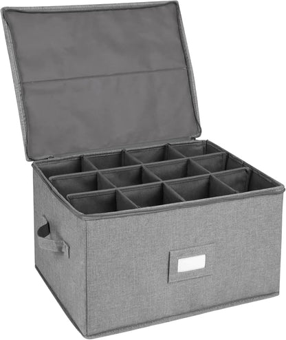 popoly Stemware Storage Cases, Wine Glass Storage Box Containers with Dividers, Stackable China Storage Containers for 12 Wine Glasses, Drinkware, Glassware or Crystal (Light Grey) | Stackable China Storage Containers for 12 Wine Glasses, Drinkware, Gl...