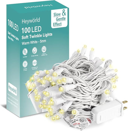 Heyworld Slow Twinkle Christmas Lights, 100 LED 27ft UL Certified Soft String Lights, 5mm Waterproof Fairy Glow for Indoor/Outdoor Christmas, Wedding, Garden Decor
