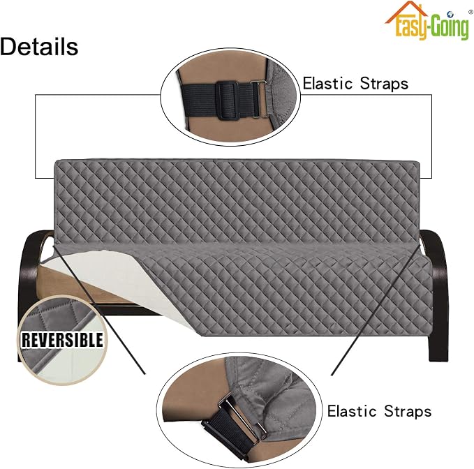 Easy-Going Reversible Couch Cover, Large Futon Sofa, Gray/Ivory | Machine Washable Slipcover For Dogs, Water Resistant Furniture Mat For Living Room, Non-Slip Sofa Cover, Pet Friendly