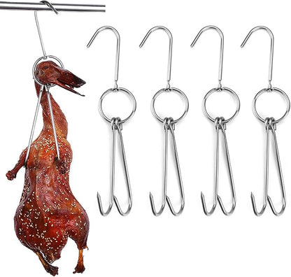 4 Pcs Stainless Steel Meat Hooks with Double Hook Poultry Roast Duck Bacon Hanging Hook Grill Hanger for Drying, Cooking, BBQ, S-9.6 ”,Cooking Utensils, Namely, Grills