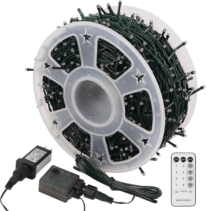 WATERGLIDE 1000 LED Christmas String Lights, 328 FT Green Wire LED Decorative Fairy Lights with Remote & 8 Modes, Waterproof for Outdoor Xmas Holiday Party Garden Wedding Home Decor, Warm White