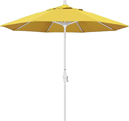 California Umbrella 9' Round Aluminum Market Umbrella, Crank Lift, Collar Tilt, White Pole, Lemon Olefin
